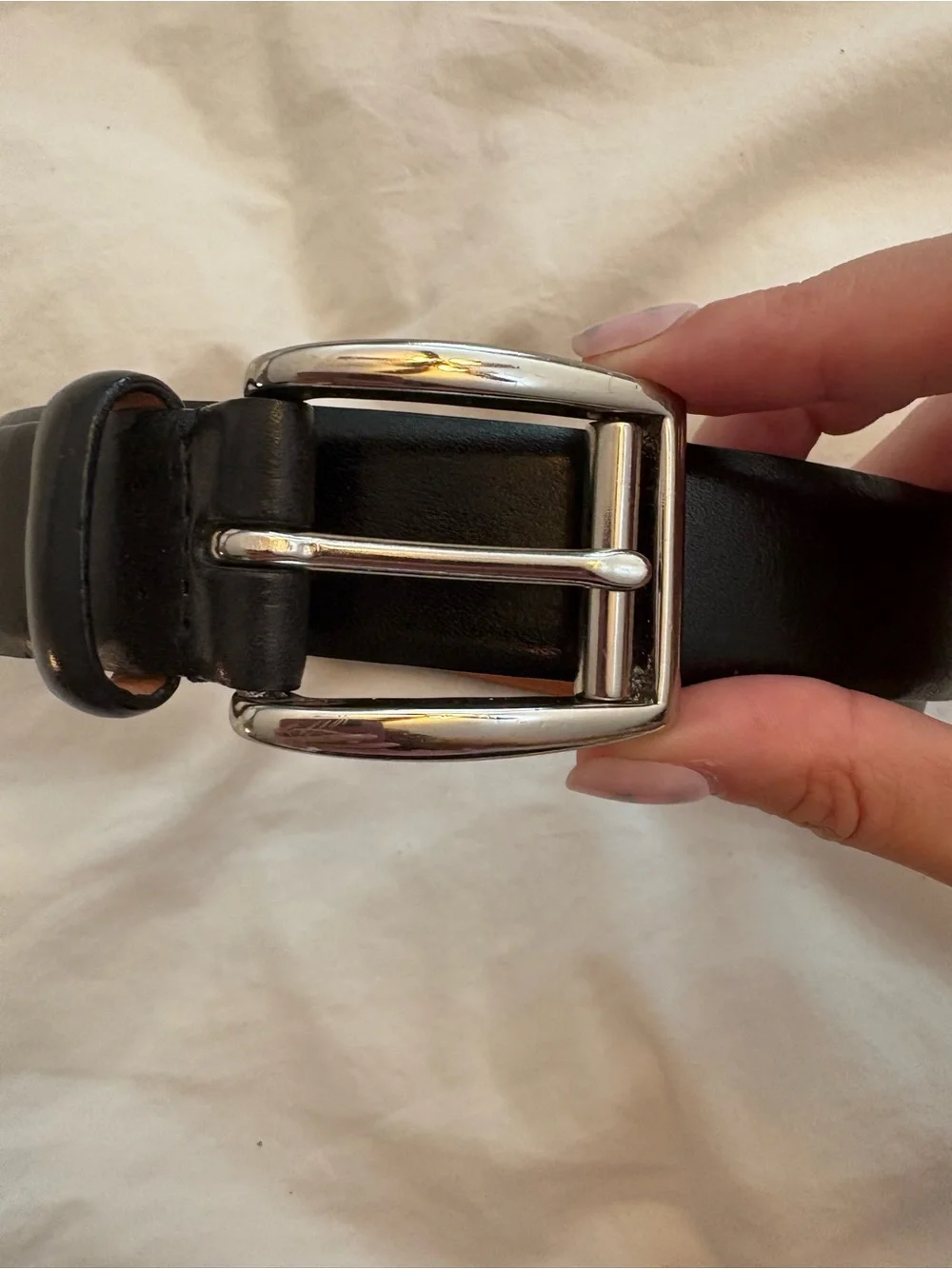 Ralph Lauren Black Leather Belt with Solid Brass Silver Buckle